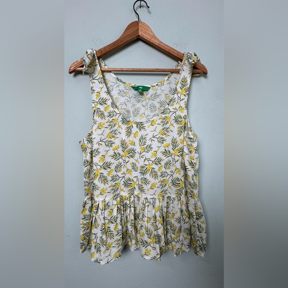 Dip Lemon‎ Linen Blend Ruffle Peplum Tank Top Bow Detail Straps Size M Fruit